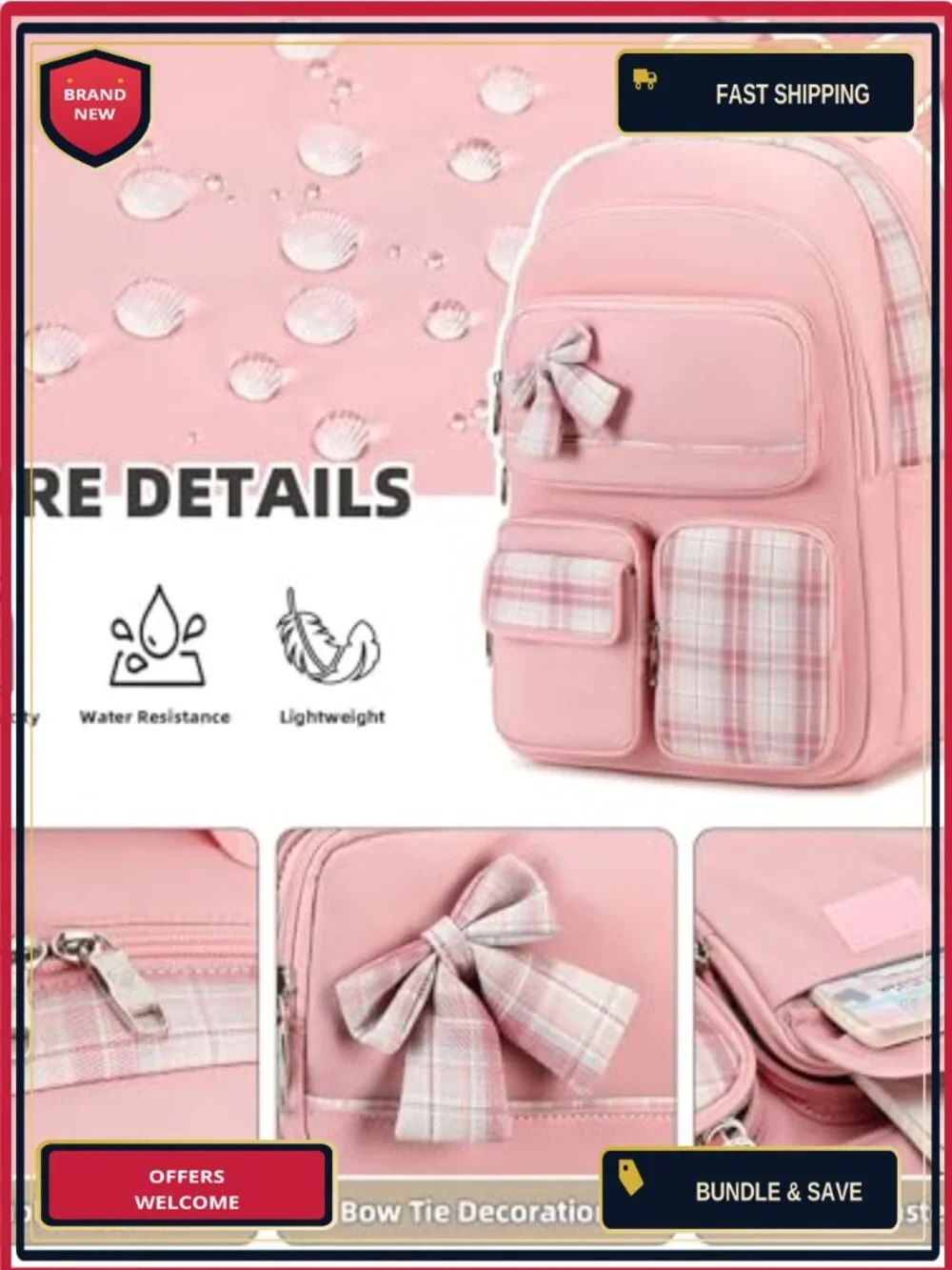 Girls Backpack Set with Lunch Box Pencil Case 15.6